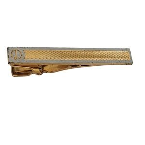 Dunhill Vintage Two Tone Gold Silver Textured Logo Tie Clip Germany